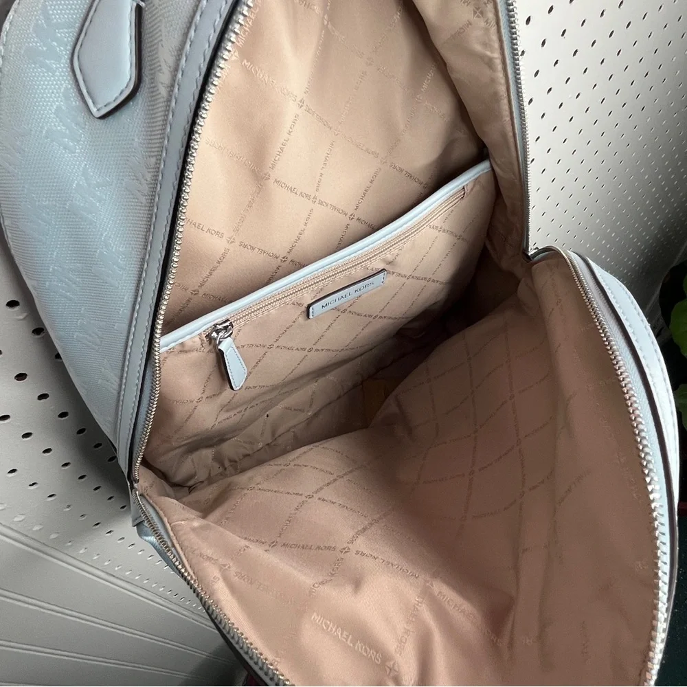 Michael Kors Sheila Large Woven Logo Nylon backpack Sky Blue Jacquard Laptop Bag - Picture 15 of 15